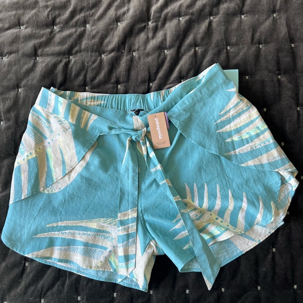 Patagonia Teal Palm-Print Women's Tie-Front Skort